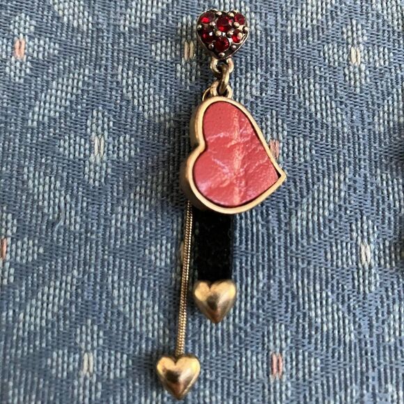 Pilgrin Dangle Gold and Red Vintage Hearts Earrings - Picture 2 of 3